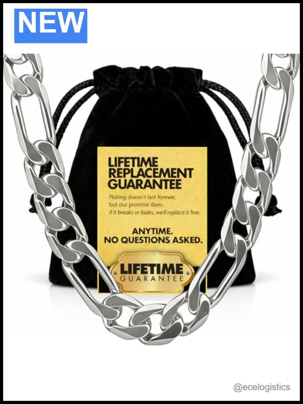 Gold Plated Figaro Chain Necklace 24k Solid Brass Mens Womens 24in